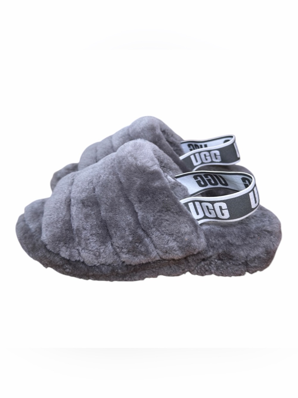 UGG Fluff Yeah Slides Women’s Size 8 Charcoal Gray Sheepskin Slingback EUC